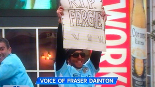Carlos Tevez Happily Wields "R.I.P. Fergie" Sign At Man City's Parade